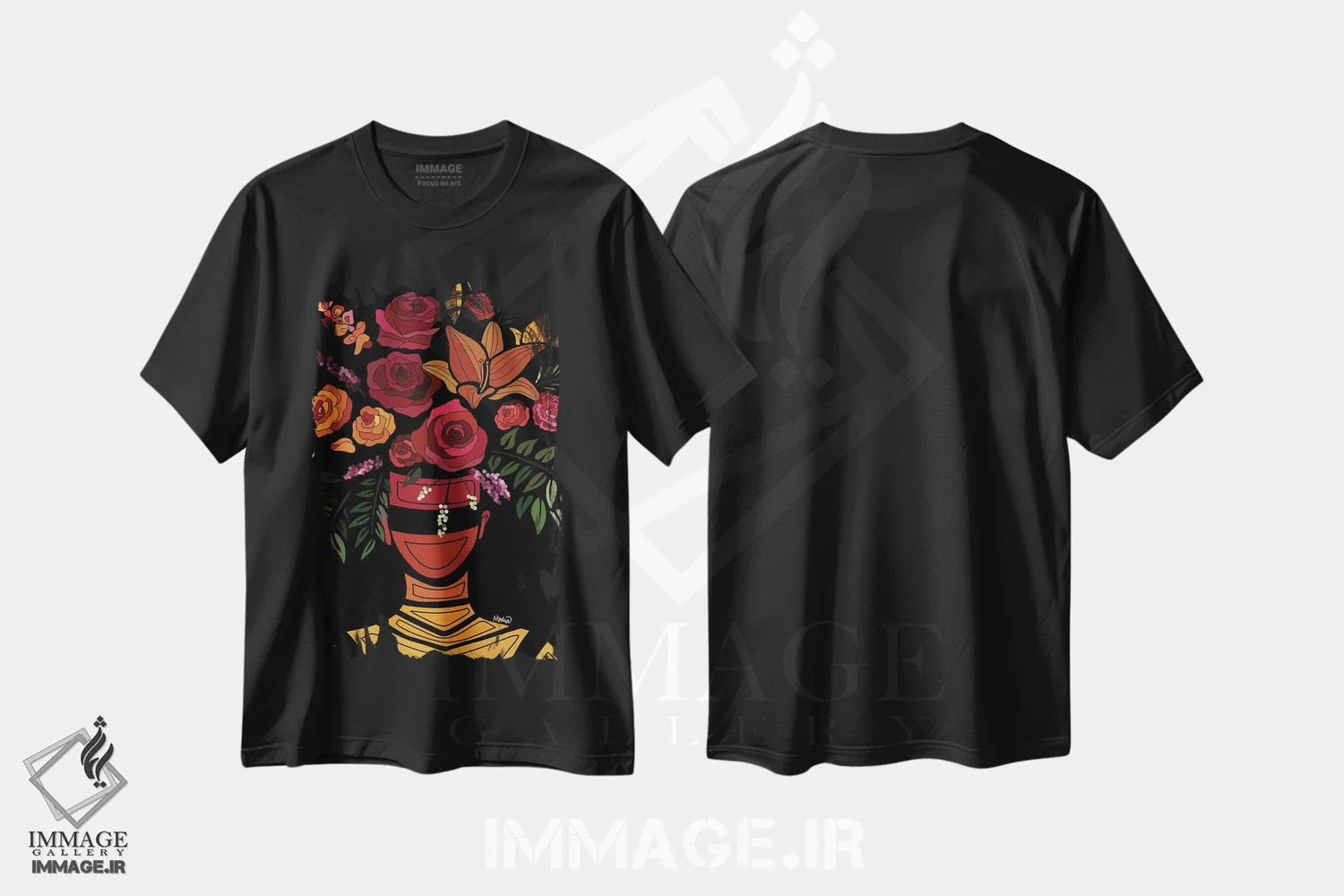 تیشرت مشکی طرح دار گل های غروب آفتاب، هنر آمریکایی آفریقایی تبار اثر نیدیا دراز | immage.ir