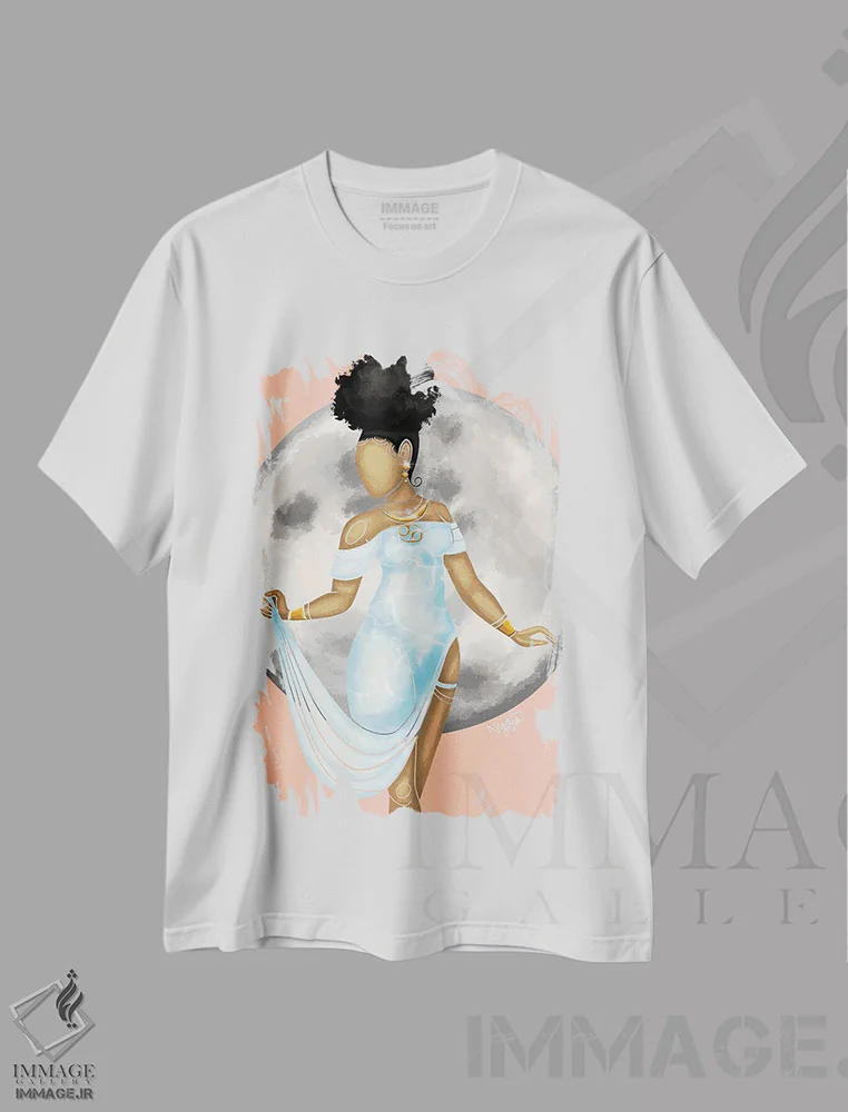 تیشرت سفید طرح دار برج سرطان، هنر آمریکایی آفریقایی تبار اثر نیدیا دراز | فروشگاه ایماژ