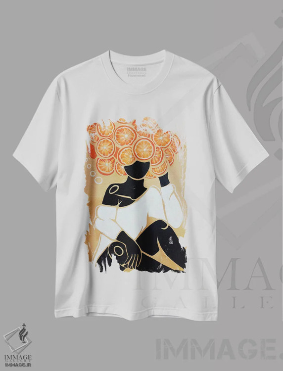 تیشرت سفید طرح دار نارنگی، هنر آمریکایی آفریقایی تبار اثر نیدیا دراز | immage.ir