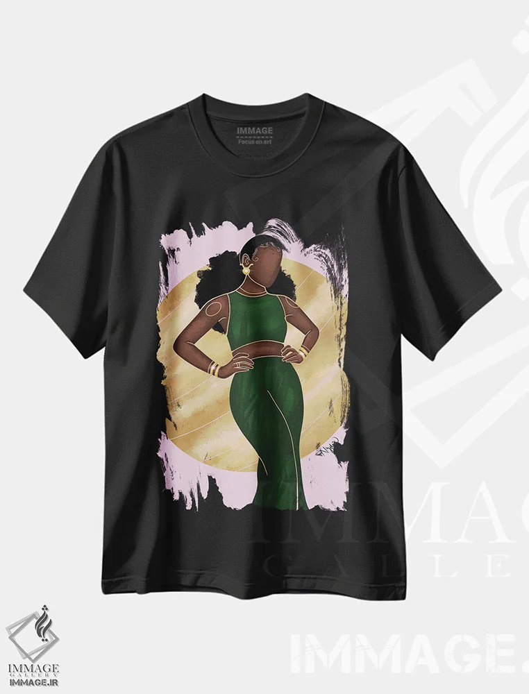 تیشرت مشکی طرح دار برج ثور، هنر آمریکایی آفریقایی تبار اثر نیدیا دراز | فروشگاه ایماژ