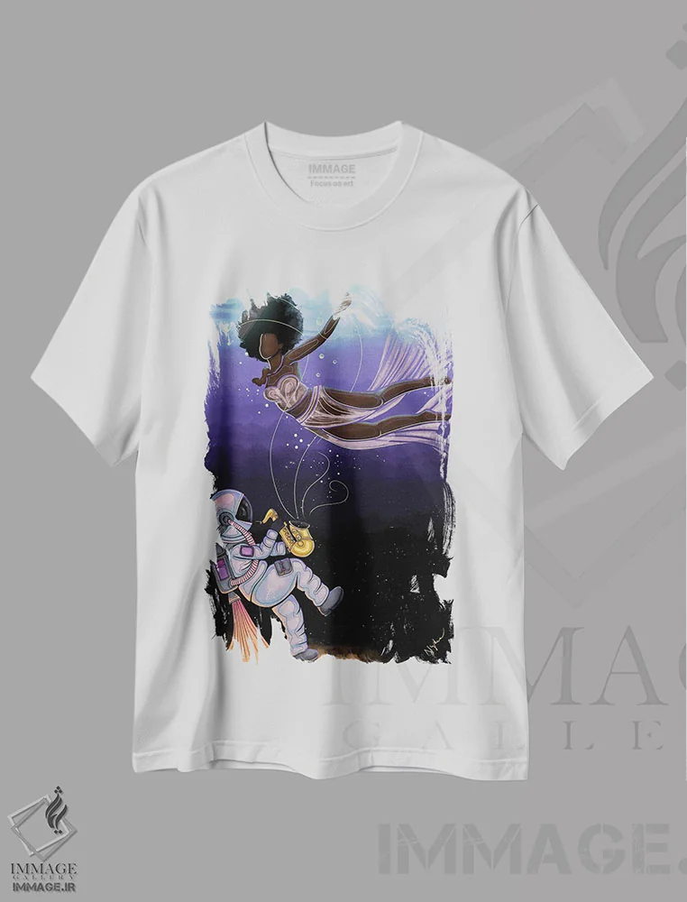 تیشرت سفید طرح دار تعالی، هنر آمریکایی آفریقایی تبار اثر نیدیا دراز | فروشگاه ایماژ