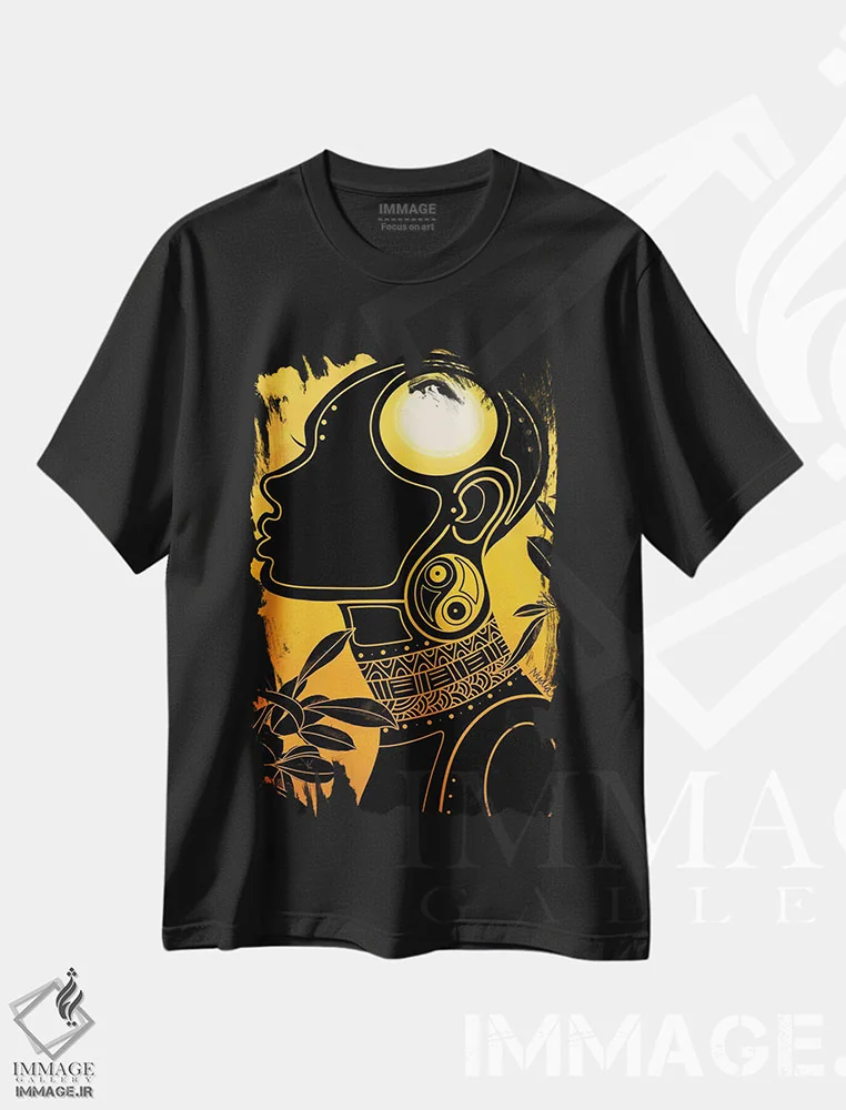 تیشرت مشکی طرح دار انرژی، هنر آمریکایی آفریقایی تبار اثر نیدیا دراز | فروشگاه ایماژ