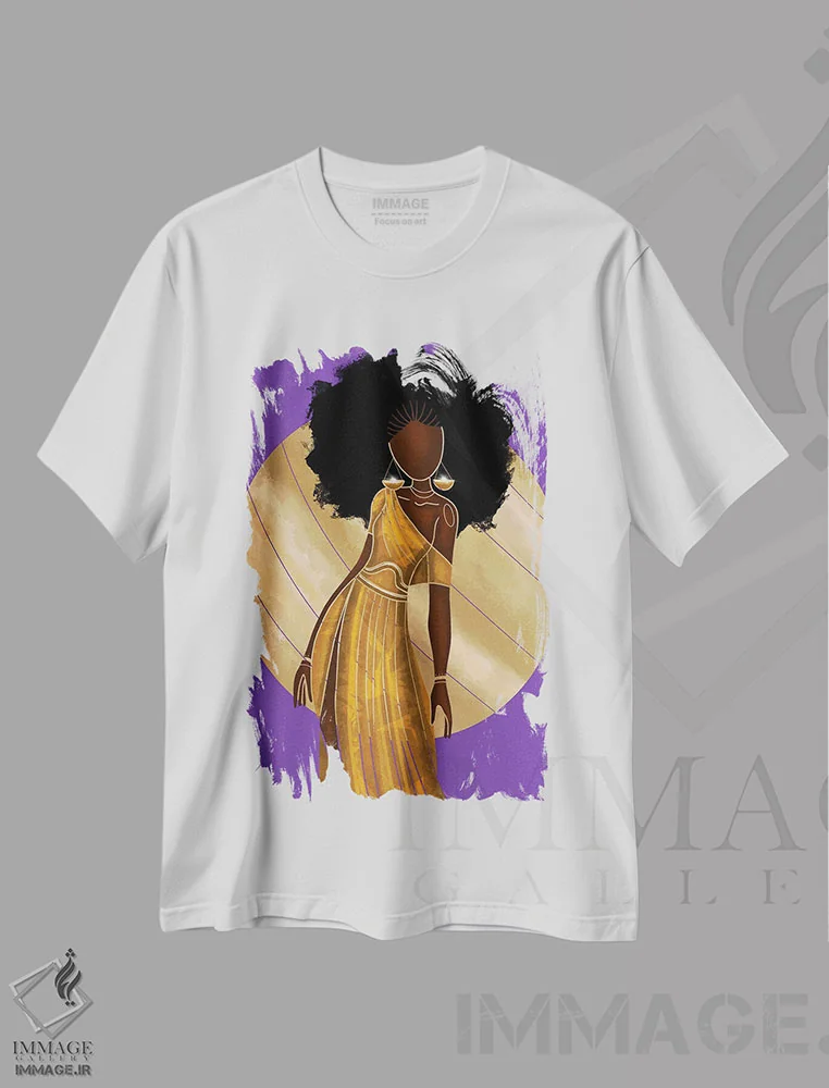 تیشرت سفید طرح دار برج میزان، هنر آمریکایی آفریقایی تبار اثر نیدیا دراز | immage.ir