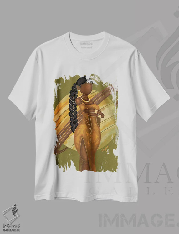 تیشرت سفید طرح دار برج جدی، هنر آمریکایی آفریقایی تبار اثر نیدیا دراز | فروشگاه ایماژ