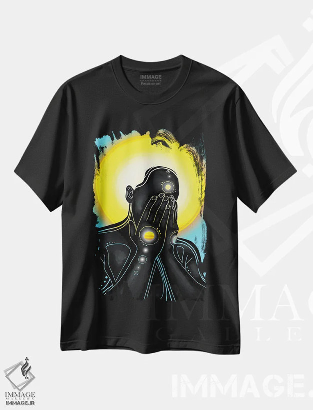 تیشرت مشکی طرح دار آبی، هنر آمریکایی آفریقایی تبار اثر نیدیا دراز | فروشگاه ایماژ