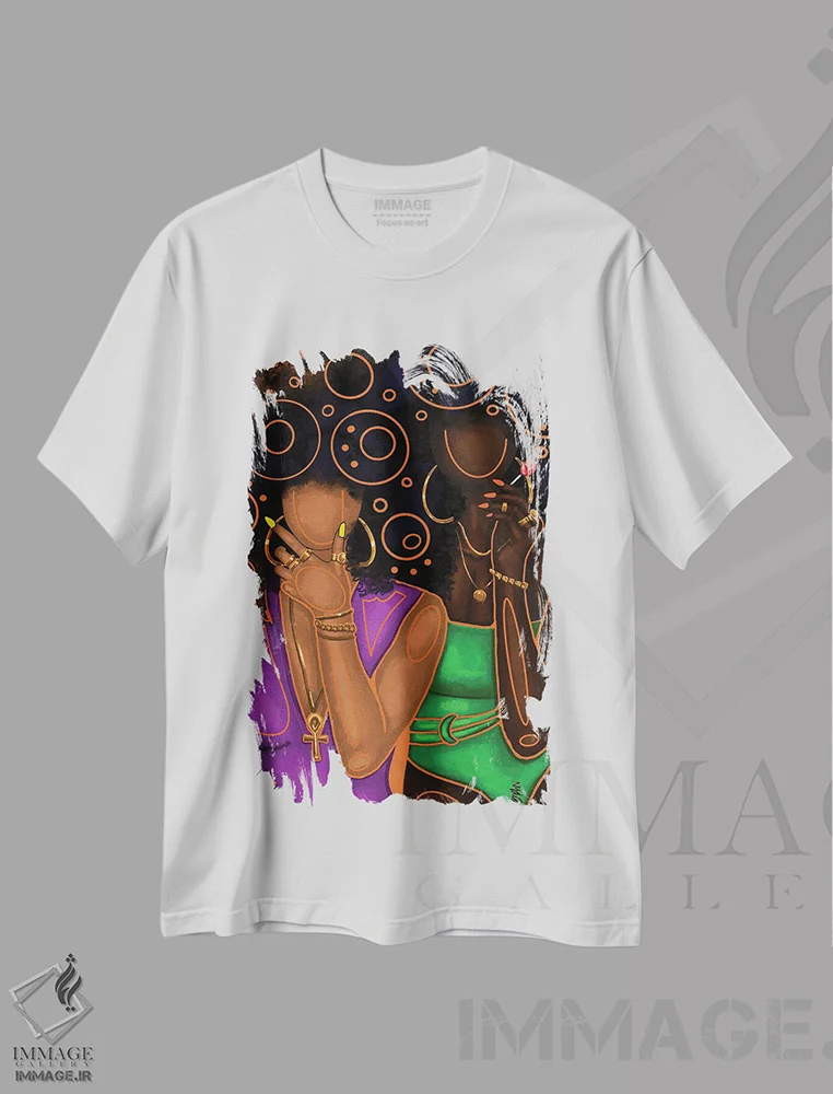 تیشرت سفید طرح دار رنگ ها و دایره های تابستانی، هنر آمریکایی آفریقایی تبار اثر نیدیا دراز | immage.ir