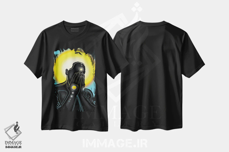 تیشرت مشکی طرح دار آبی، هنر آمریکایی آفریقایی تبار اثر نیدیا دراز | فروشگاه ایماژ