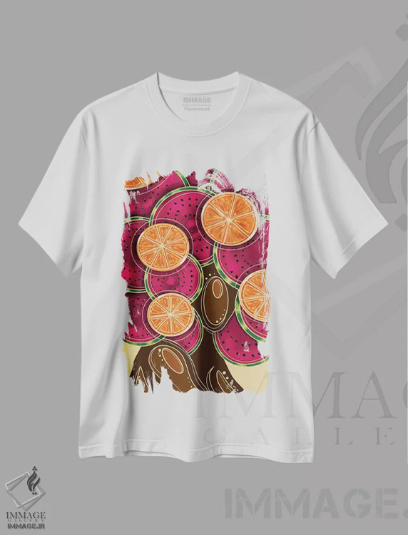 تیشرت سفید طرح دار موی آفروی میوه ای، هنر آمریکایی آفریقایی تبار اثر نیدیا دراز | فروشگاه ایماژ