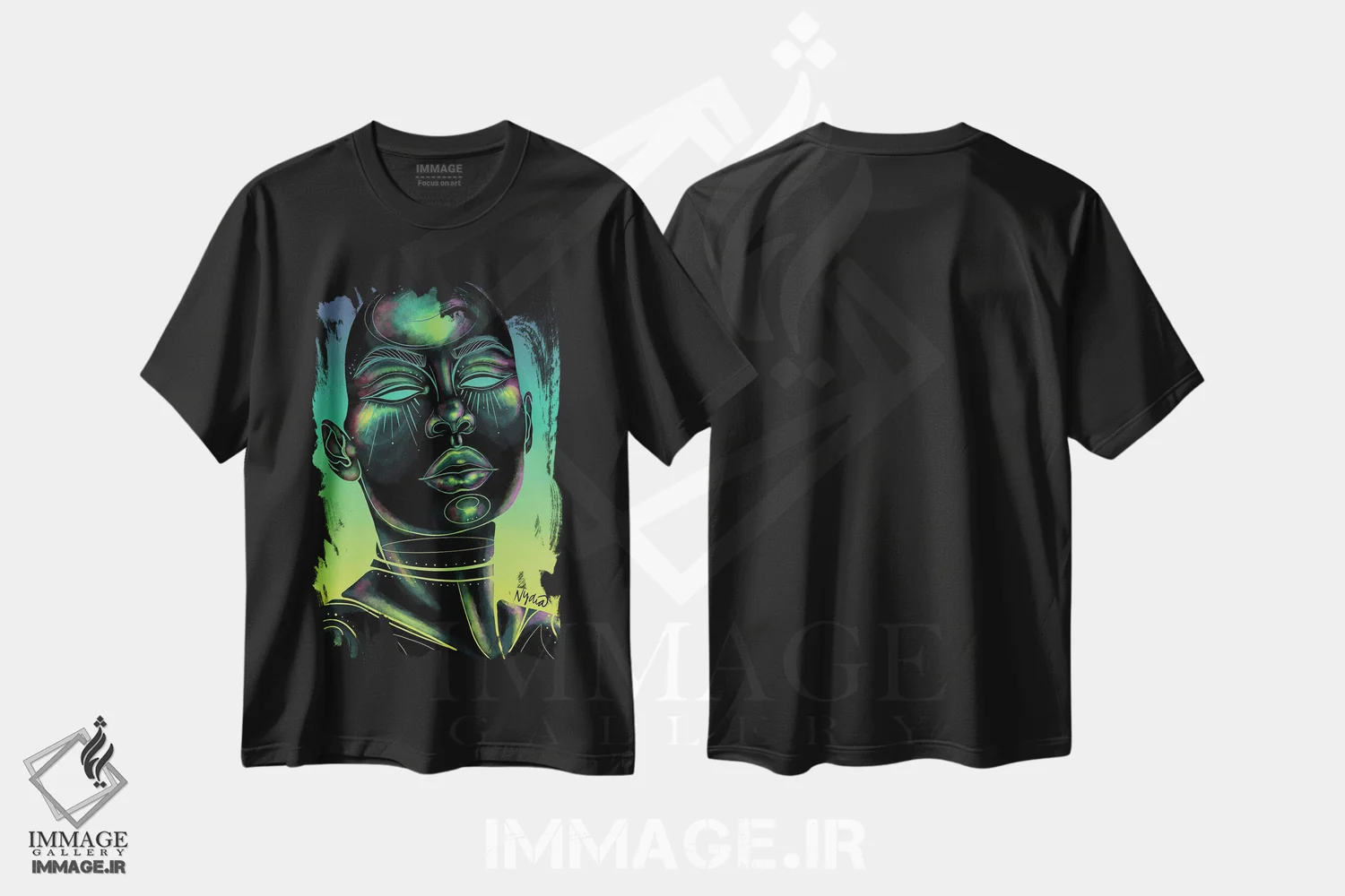 تیشرت مشکی طرح دار هولوگرافیک، هنر آمریکایی آفریقایی تبار اثر نیدیا دراز | فروشگاه ایماژ