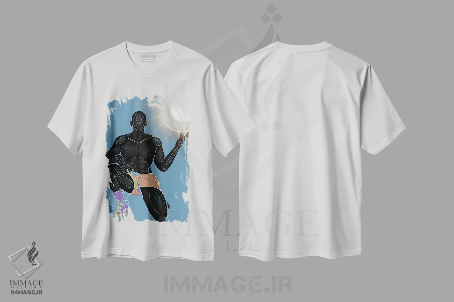 تیشرت سفید طرح دار مهار کردن خورشید، هنر آمریکایی آفریقایی تبار اثر نیدیا دراز | فروشگاه ایماژ