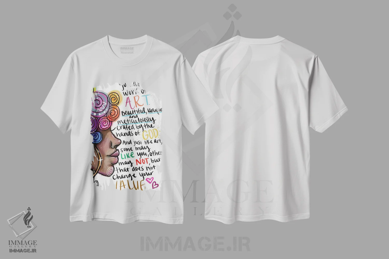 تیشرت سفید طرح دار تو شاهکاری، هنر آمریکایی آفریقایی تبار اثر نیدیا دراز | فروشگاه ایماژ