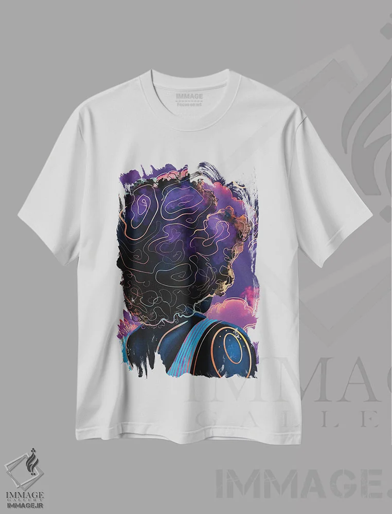 تیشرت سفید طرح دار "مرا به ماه ببر"، هنر آمریکایی آفریقایی تبار اثر نیدیا دراز | فروشگاه ایماژ
