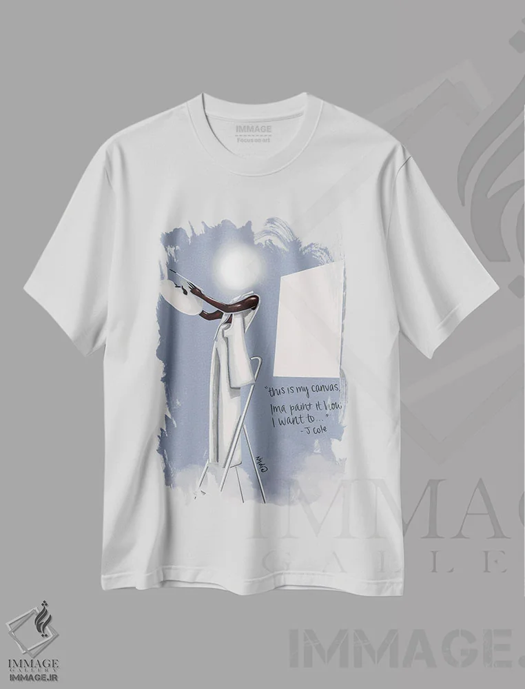 تیشرت سفید طرح دار "بوم سفید"، هنر آمریکایی آفریقایی تبار اثر نیدیا دراز | فروشگاه ایماژ