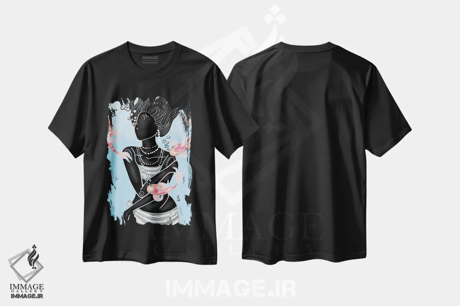 تیشرت مشکی طرح دار "کوی"، هنر آمریکایی آفریقایی تبار اثر نیدیا دراز | فروشگاه ایماژ