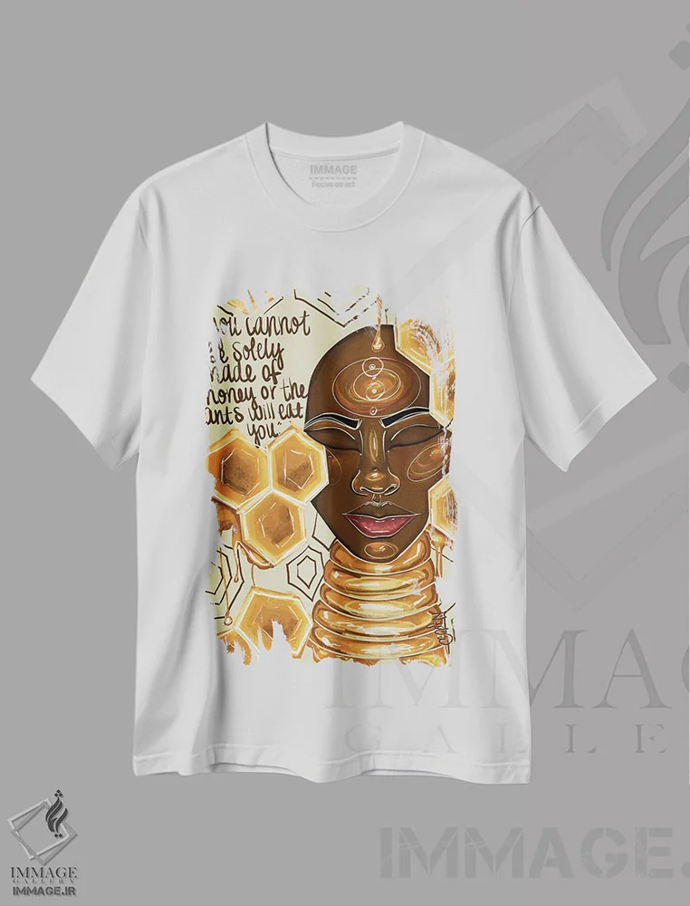 تیشرت سفید طرح دار "تعادل"، هنر آمریکایی آفریقایی تبار اثر نیدیا دراز | immage.ir