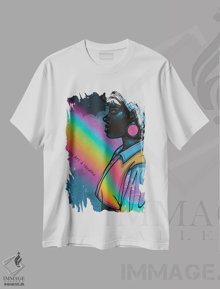 تیشرت سفید طرح دار "تو یک رنگین کمانی"، هنر دیجیتال اثر نیدیا دراز | immage.ir