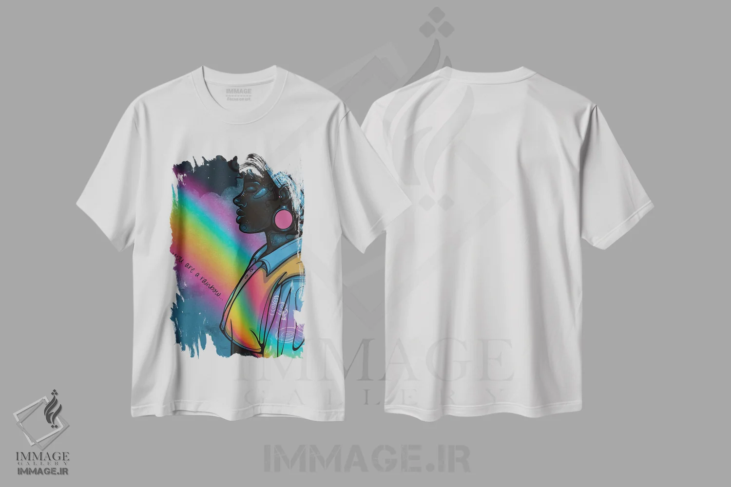 تیشرت سفید طرح دار "تو یک رنگین کمانی"، هنر دیجیتال اثر نیدیا دراز | immage.ir