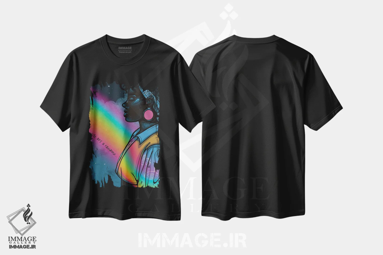 تیشرت مشکی طرح دار "تو یک رنگین کمانی"، هنر دیجیتال اثر نیدیا دراز | فروشگاه ایماژ
