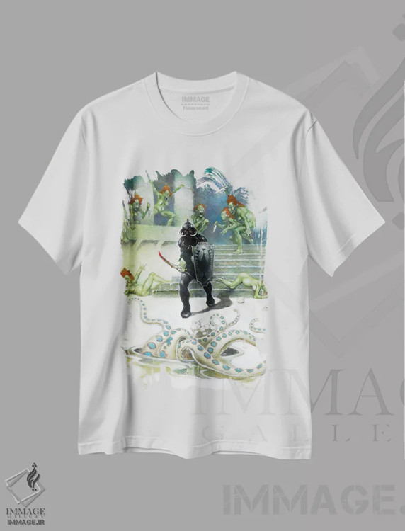 تیشرت سفید طرح دار "دلال مرگ ۷"، هنر فاخر معاصر اثر فرانک فرزتا | immage.ir