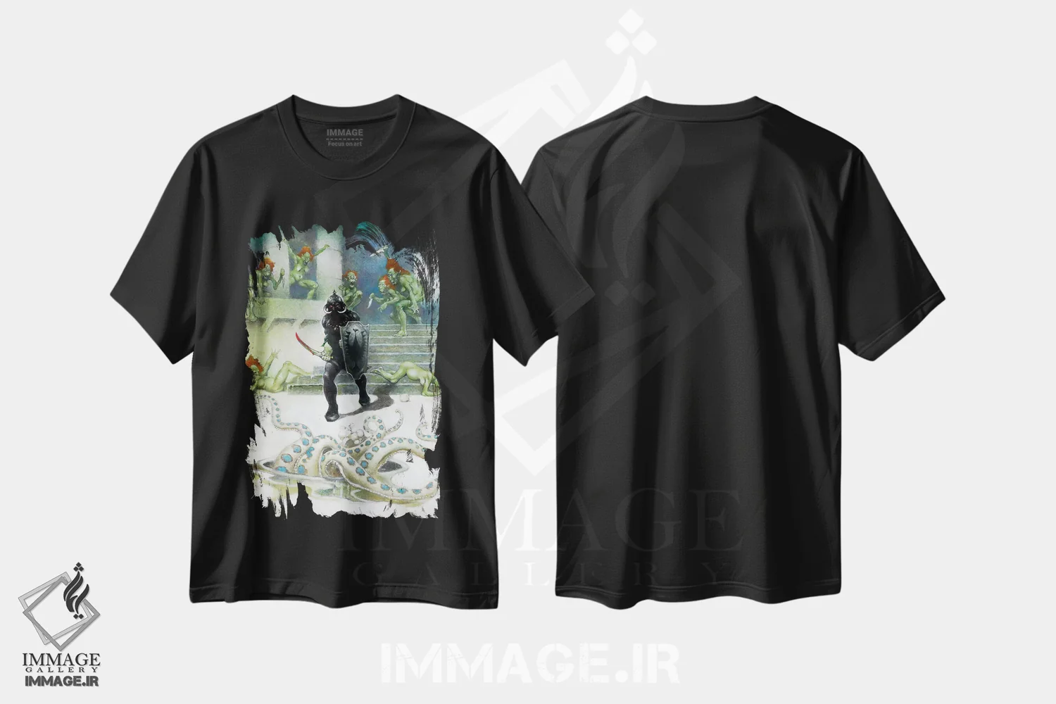 تیشرت مشکی طرح دار "دلال مرگ ۷"، هنر فاخر معاصر اثر فرانک فرزتا | فروشگاه ایماژ