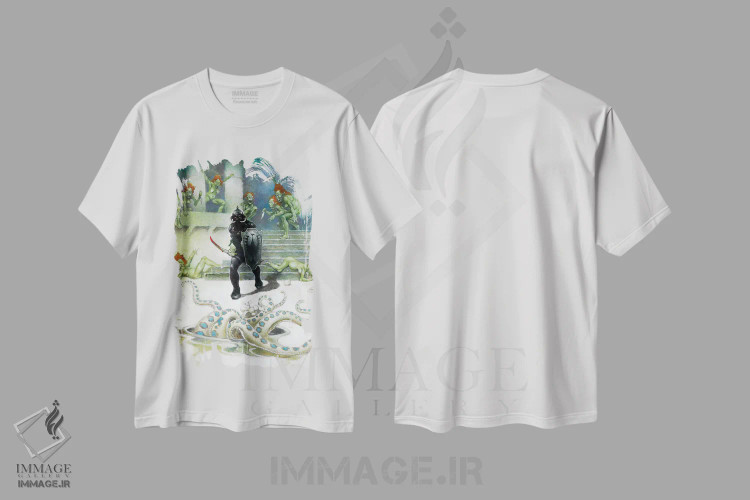تیشرت سفید طرح دار "دلال مرگ ۷"، هنر فاخر معاصر اثر فرانک فرزتا | immage.ir