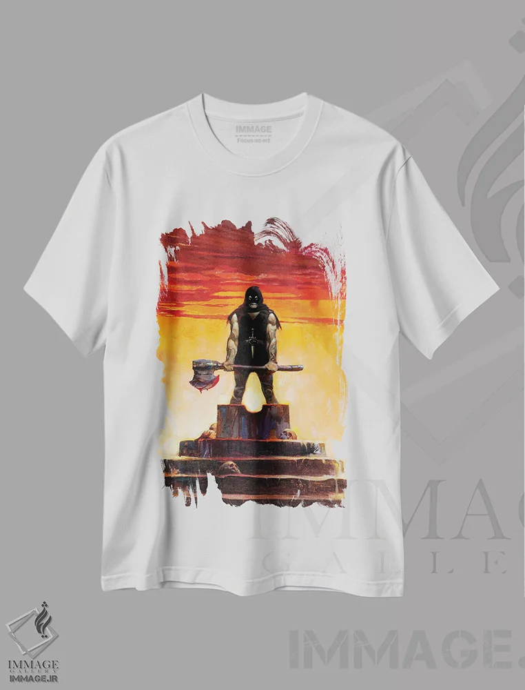 تیشرت سفید طرح دار "جلاد"، هنر فاخر معاصر اثر فرانک فرزتا | immage.ir