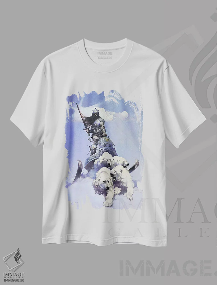 تیشرت سفید طرح دار "جنگجوی نقره ای"، مدیوم اثر فرانک فرزتا | فروشگاه ایماژ