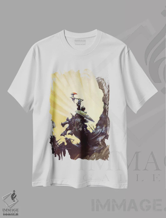 تیشرت سفید طرح دار "قهرمان جاودان"، هنر فاخر معاصر اثر فرانک فرزتا | immage.ir