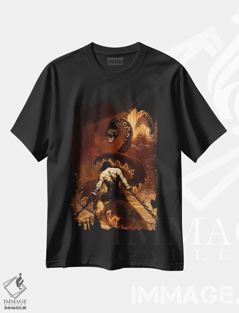 تیشرت مشکی طرح دار "زنجیردار" اثر فرانک فرزتا | فروشگاه ایماژ