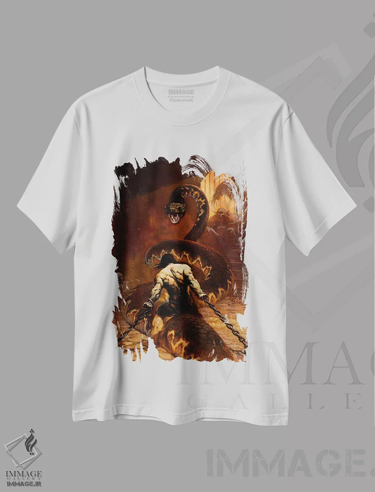 تیشرت سفید طرح دار "زنجیردار" اثر فرانک فرزتا | immage.ir