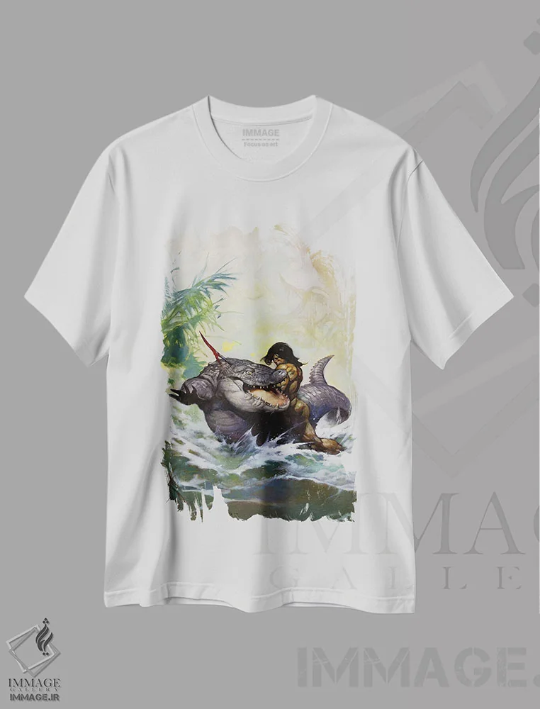 تیشرت سفید طرح دار "هیولای بیرون از زمان" اثر فرانک فرزتا | فروشگاه ایماژ