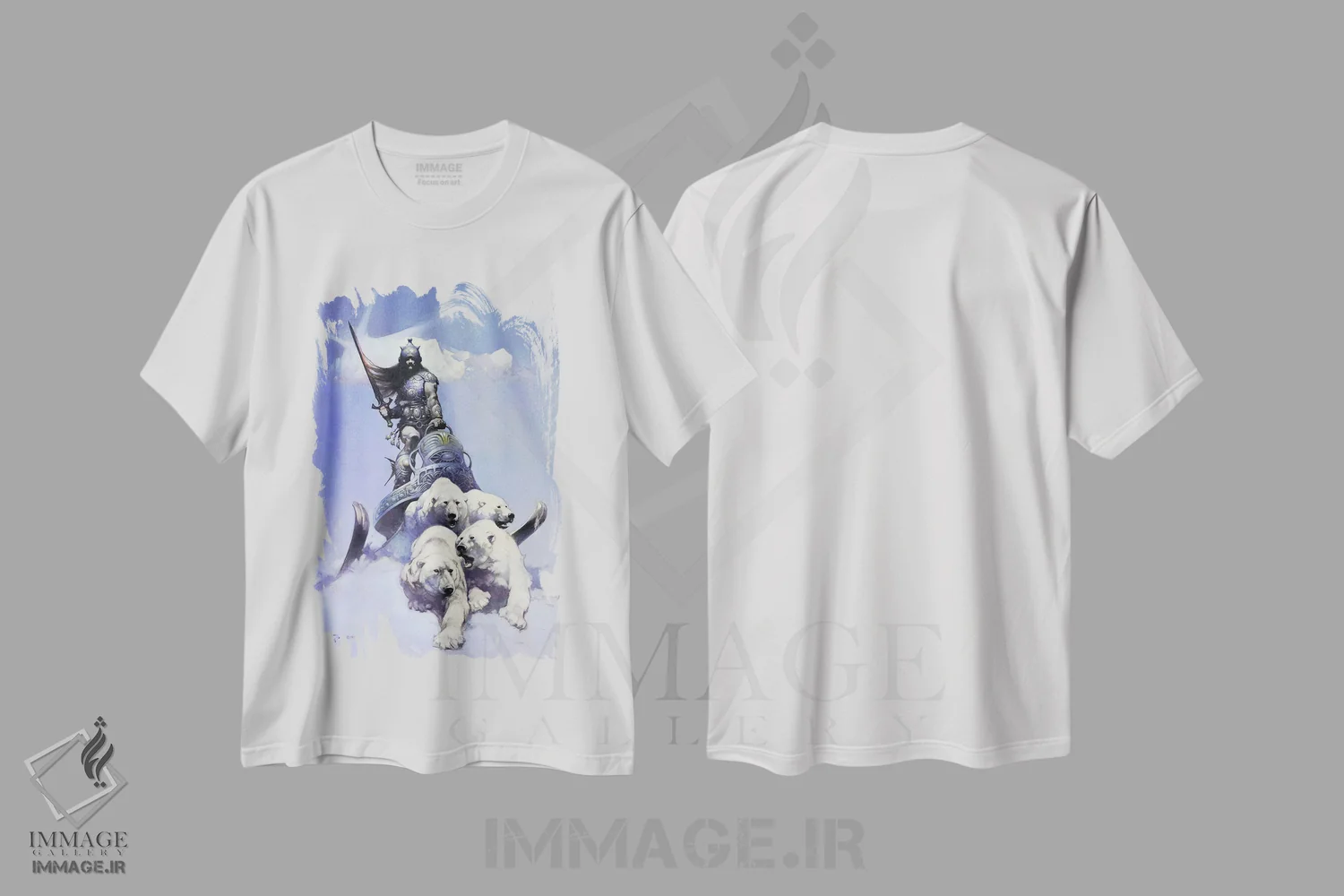 تیشرت سفید طرح دار "جنگجوی نقره ای"، مدیوم اثر فرانک فرزتا | فروشگاه ایماژ