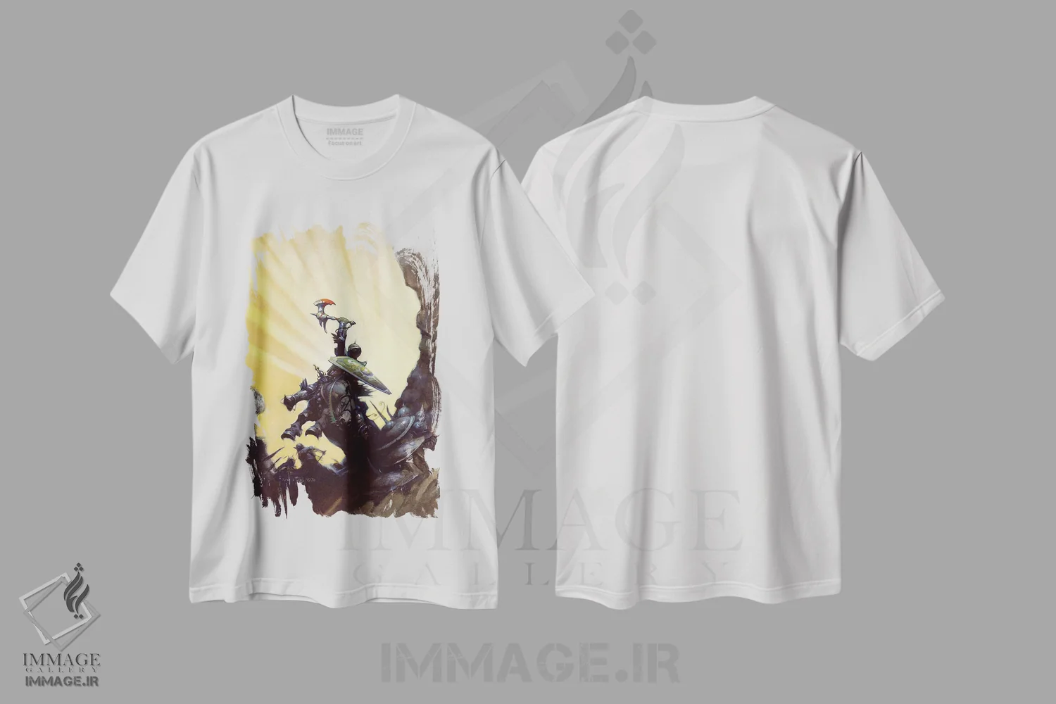 تیشرت سفید طرح دار "قهرمان جاودان"، هنر فاخر معاصر اثر فرانک فرزتا | immage.ir