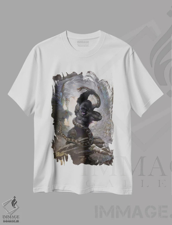 تیشرت سفید طرح دار "کینگ کنگ در برابر مار ۱" اثر فرانک فرزتا | immage.ir