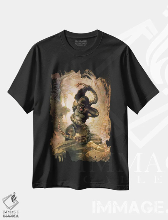 تیشرت مشکی طرح دار "کینگ کنگ در برابر مار ۲" اثر فرانک فرزتا | immage.ir