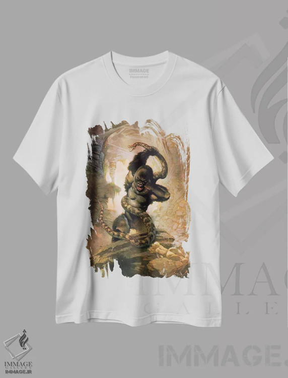 تیشرت سفید طرح دار "کینگ کنگ در برابر مار ۲" اثر فرانک فرزتا | فروشگاه ایماژ