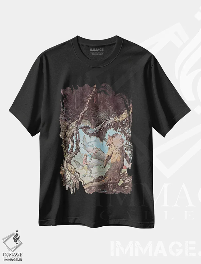 تیشرت مشکی طرح دار "فراتر از دورترین ستاره؟"، تزئینی اثر فرانک فرزتا | فروشگاه ایماژ