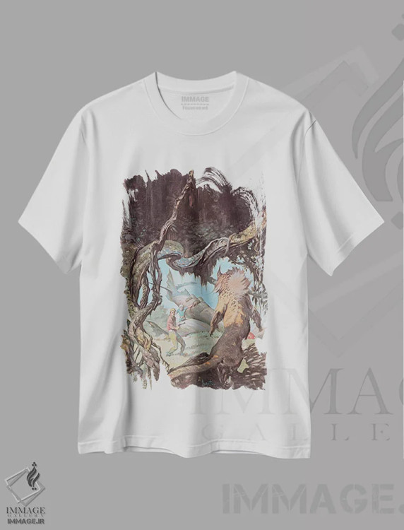 تیشرت سفید طرح دار "فراتر از دورترین ستاره؟"، تزئینی اثر فرانک فرزتا | immage.ir