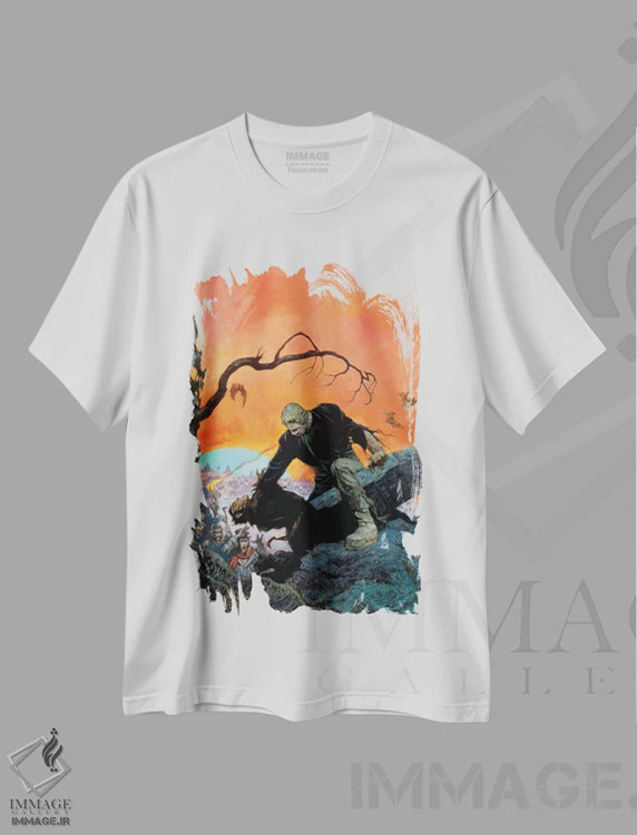 تیشرت سفید طرح دار "آن سوی قبر"، هنر فاخر معاصر اثر فرانک فرزتا | immage.ir