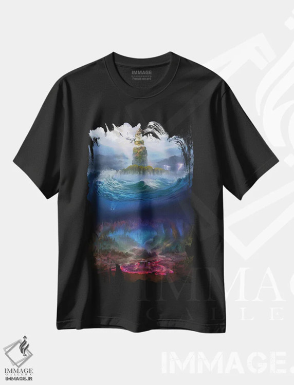 تیشرت مشکی طرح دار "پادشاهی جزیره ای"، هنر دیجیتال اثر فردیناند لادرا | فروشگاه ایماژ