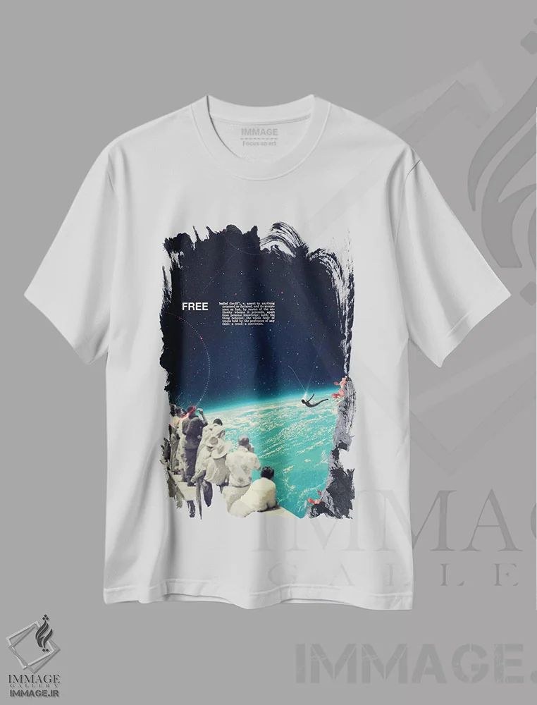 تیشرت سفید طرح دار "آزاد"، هنر فاخر معاصر اثر فرانک موس | فروشگاه ایماژ