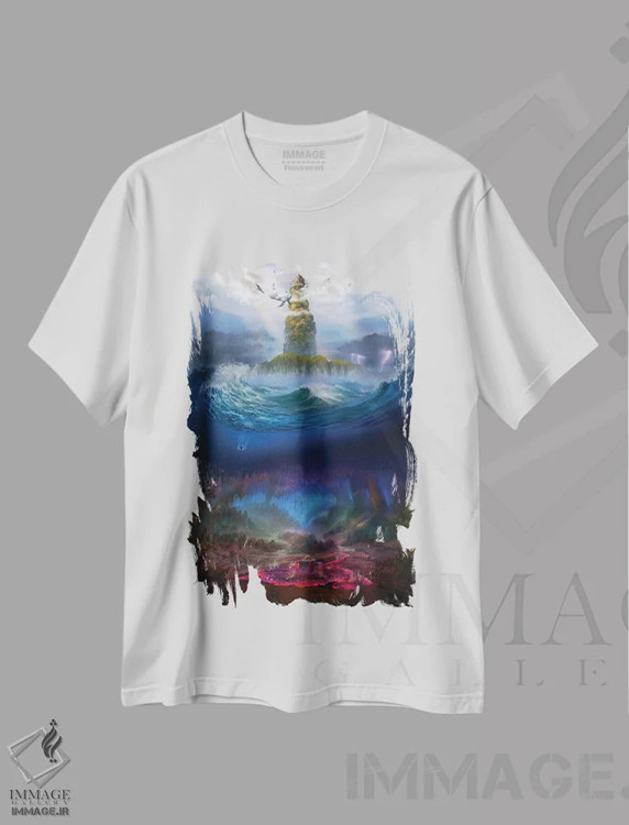 تیشرت سفید طرح دار "پادشاهی جزیره ای"، هنر دیجیتال اثر فردیناند لادرا | immage.ir