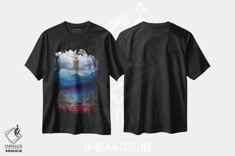 تیشرت مشکی طرح دار "پادشاهی جزیره ای"، هنر دیجیتال اثر فردیناند لادرا | فروشگاه ایماژ