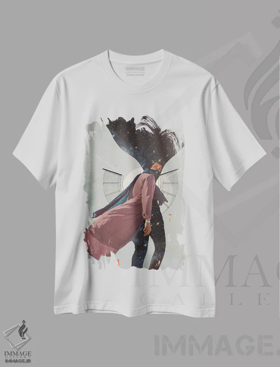 تیشرت سفید طرح دار "کوچ نشین"، هنر فاخر معاصر اثر فرانک موس | فروشگاه ایماژ