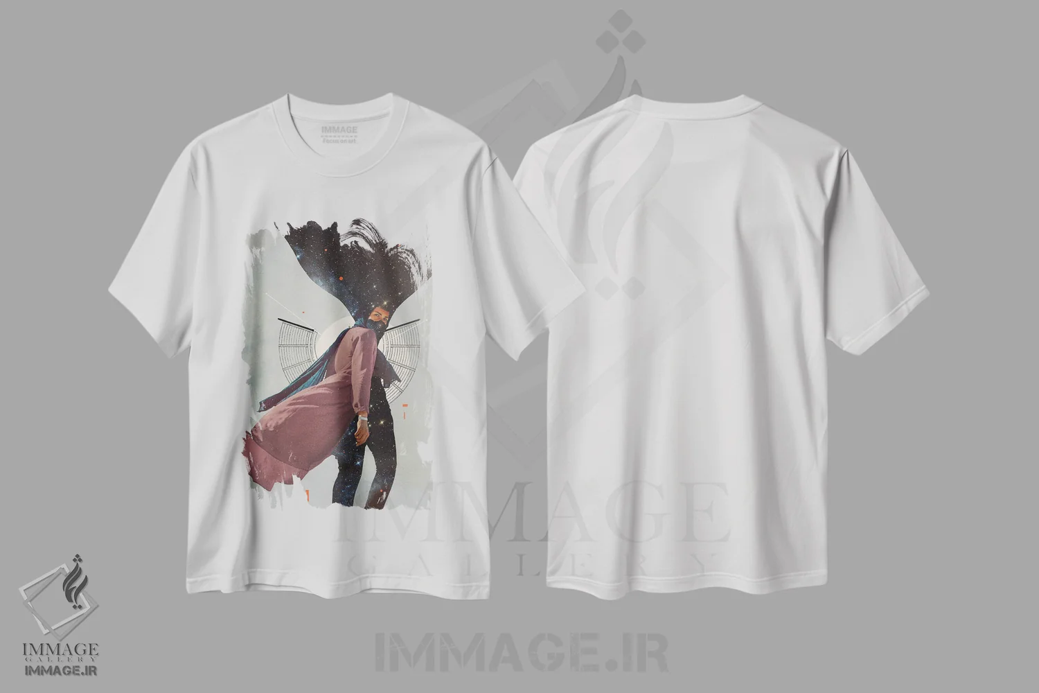 تیشرت سفید طرح دار "کوچ نشین"، هنر فاخر معاصر اثر فرانک موس | فروشگاه ایماژ