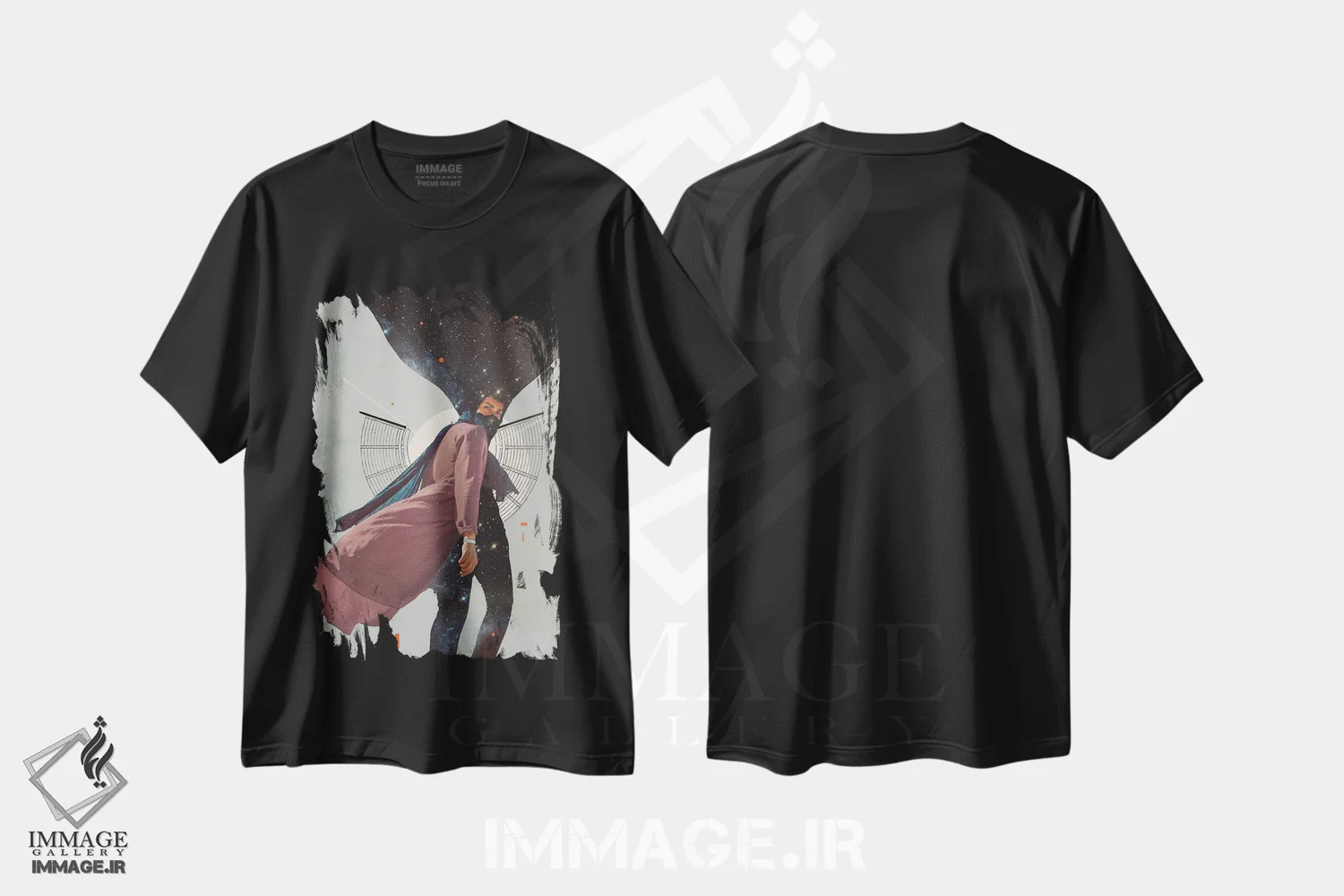 تیشرت مشکی طرح دار "کوچ نشین"، هنر فاخر معاصر اثر فرانک موس | immage.ir