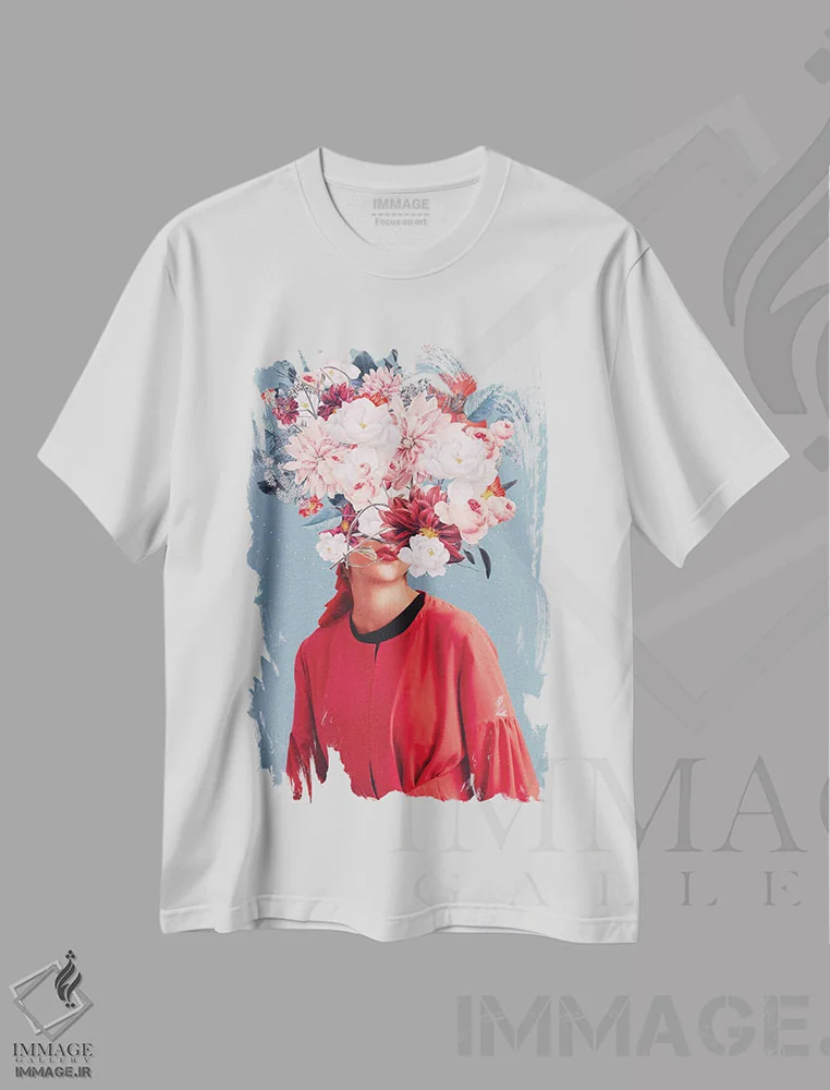 تیشرت سفید طرح دار "ما در بهار گرد هم آمدیم"، دکور بوهمی اثر فرانک موس | immage.ir