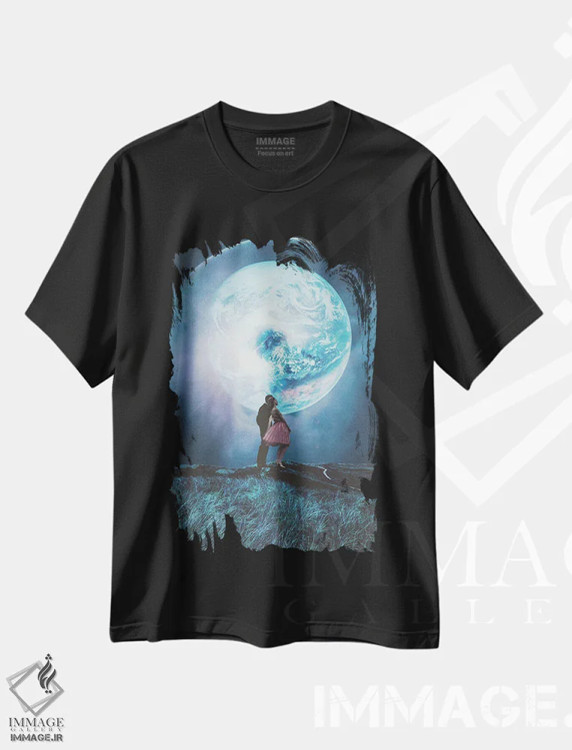 تیشرت مشکی طرح دار "دو میلیون سال از دیروز"، هنر فاخر معاصر اثر فرانک موس | فروشگاه ایماژ