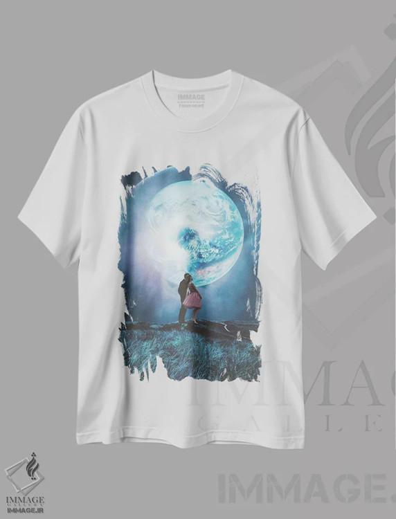 تیشرت سفید طرح دار "دو میلیون سال از دیروز"، هنر فاخر معاصر اثر فرانک موس | immage.ir