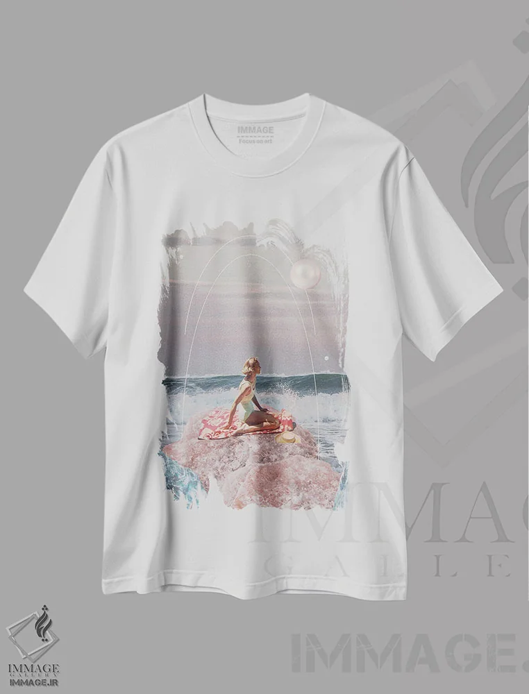 تیشرت سفید طرح دار "هنوز آنجا"، هنر فاخر معاصر اثر فرانک موس | immage.ir